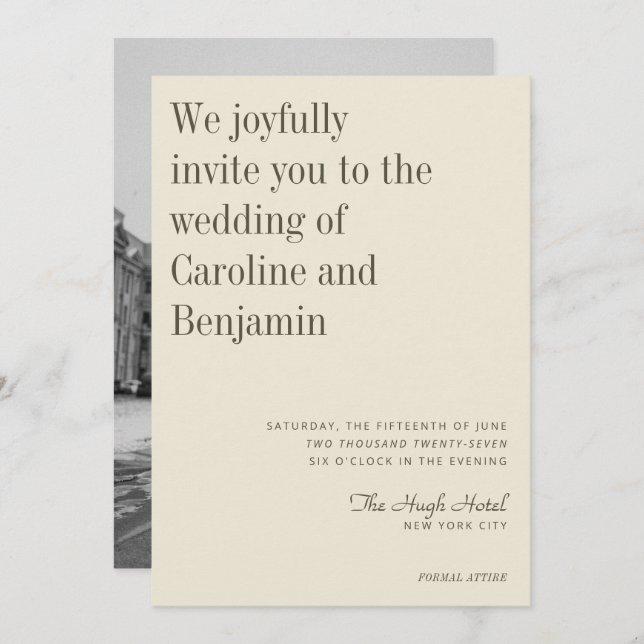 Minimalist Elegant Olive Cream Photo Wedding  Invitation (Front/Back)