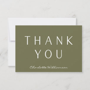Minimalist Elegant Olive Green Custom Name Thank You Card