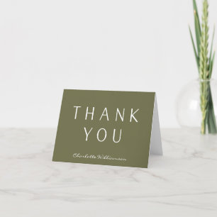 Minimalist Elegant Olive Green Personalised  Thank You Card