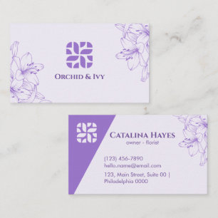 Minimalist Elegant Orchid Ivy Floral Soft Lavender Business Card