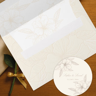 Minimalist Elegant Outline Floral Wedding Classic Round Sticker