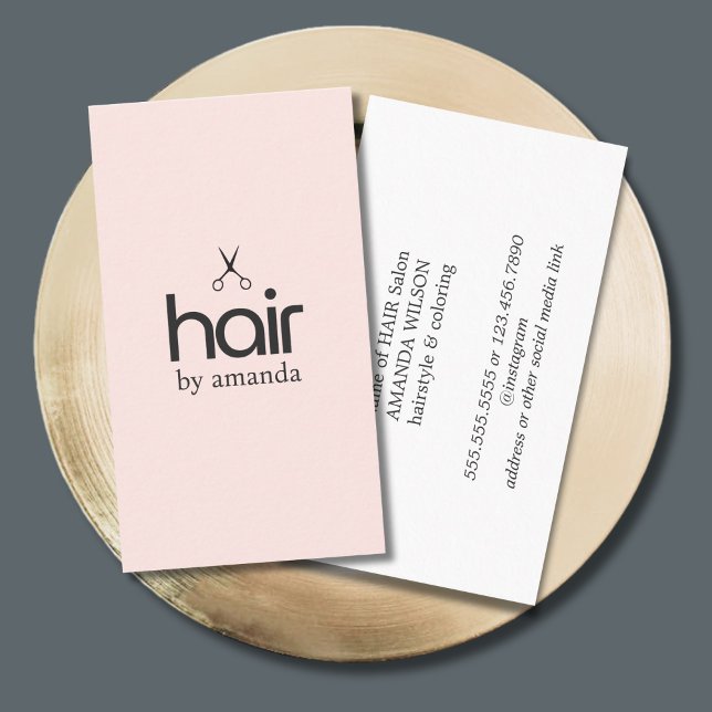 Minimalist Elegant Pale Rose Bold Scissors Hair Business Card (Creator Uploaded)