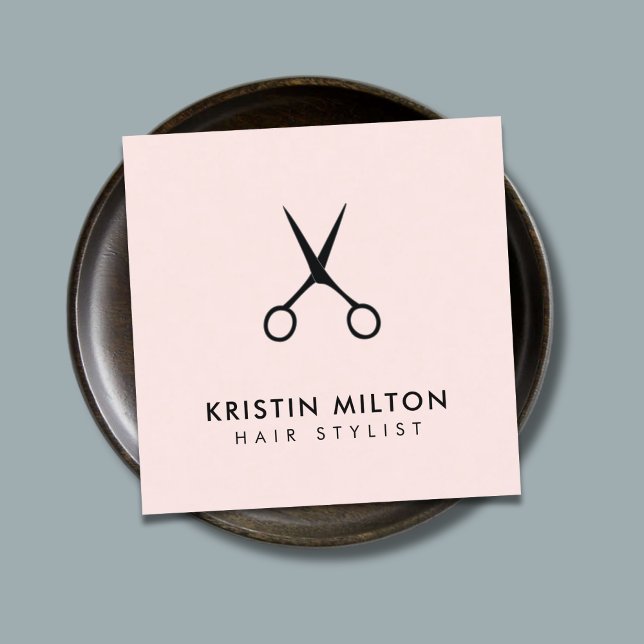 Minimalist Elegant Pale Rose Scissors Salon Square Business Card (Creator Uploaded)