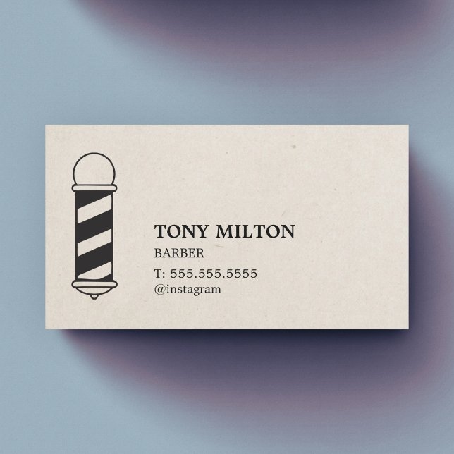 Minimalist Elegant Paper Texture Barber Pole Business Card (Creator Uploaded)