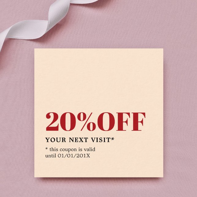 Minimalist Elegant Pastel Beige Red Salon Shop Discount Card (Creator Uploaded)