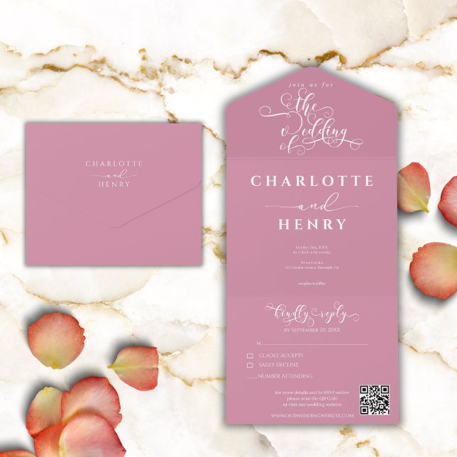 Minimalist Elegant Pastel Pink QR Code Wedding All In One Invitation (Creator Uploaded)