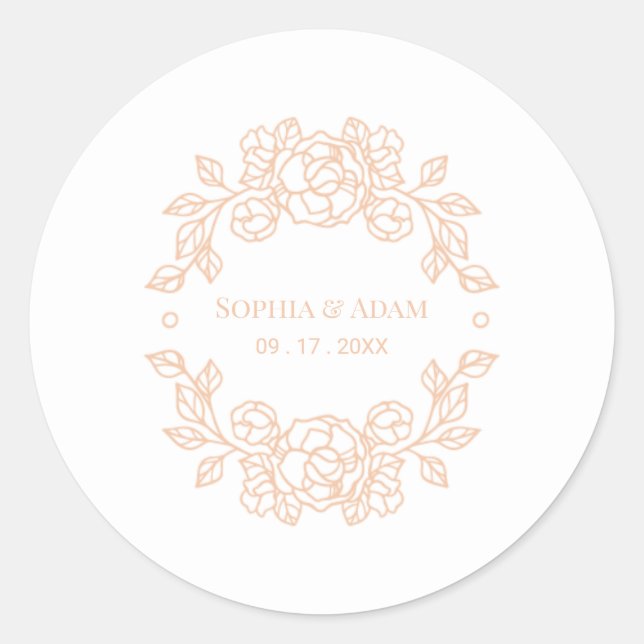 Minimalist Elegant Peach Floral Wreath  Classic Round Sticker (Front)