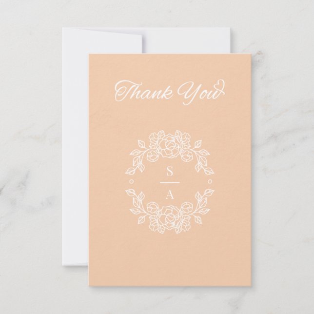 Minimalist Elegant Peach Wedding Thank You Card (Front)