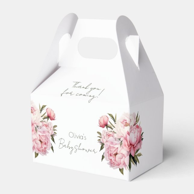 Minimalist elegant peonies baby shower favour box (Front Side)