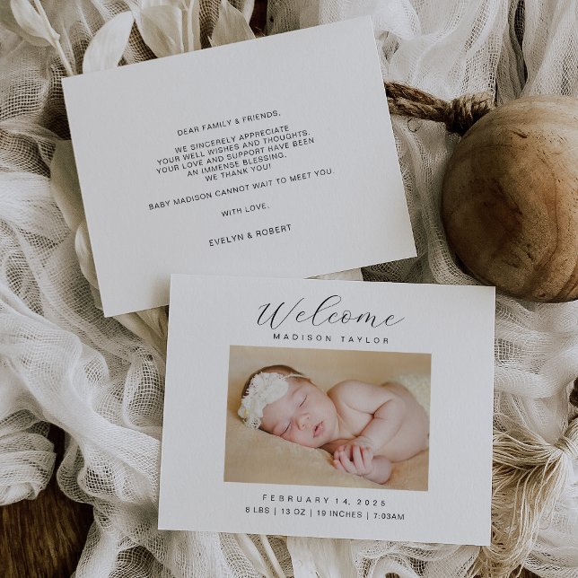 Minimalist Elegant Photo Birth Announcement Card (Creator Uploaded)