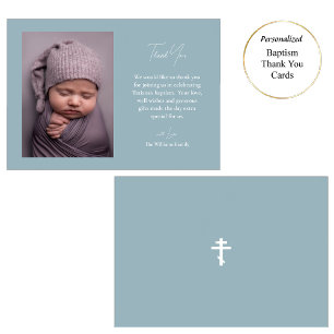 Minimalist Elegant Photo Orthodox Baptism Thank You Card