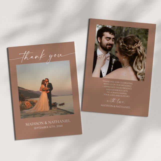 Minimalist Elegant Picture Mocha Mousse Wedding  Thank You Card (Creator Uploaded)