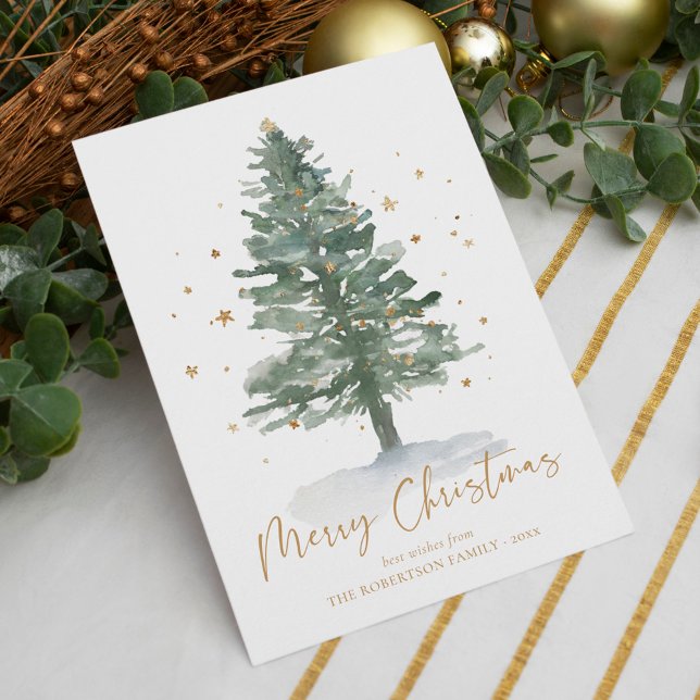 Minimalist Elegant Pine Christmas Tree Holiday Card (Creator Uploaded)