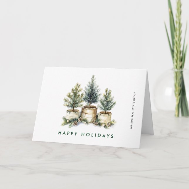 Minimalist Elegant Pine Tree Christmas Corporate Holiday Card (Front)