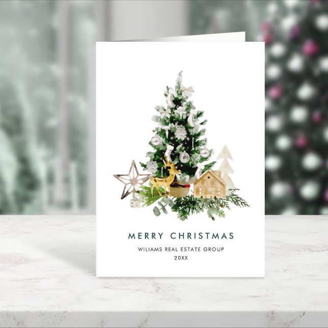 Minimalist Elegant Pine Tree Christmas Corporate Holiday Card (Creator Uploaded)