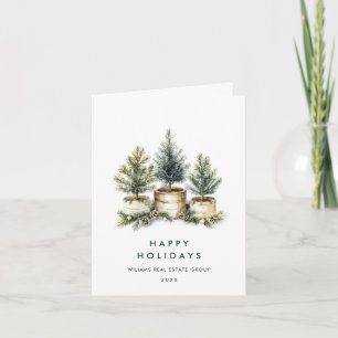 Minimalist Elegant Pine Tree Christmas Corporate Holiday Card