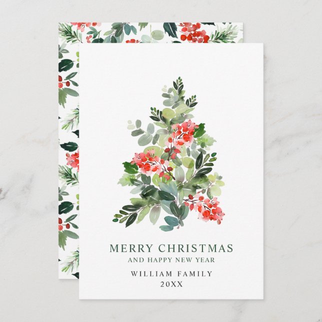 Minimalist Elegant Pine Tree Christmas Greeting Ho Holiday Card (Front/Back)