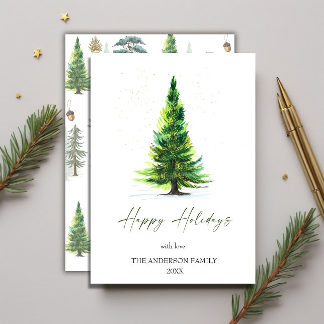 Minimalist Elegant Pine Tree Christmas Greeting Ho Holiday Card (Minimalist Elegant Pine Tree Christmas Greeting Ho Holiday Card)