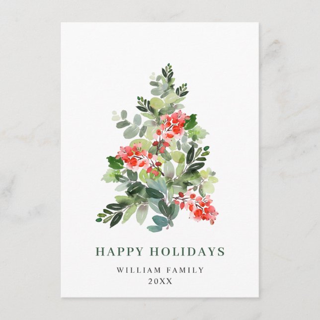 Minimalist Elegant Pine Tree Christmas Greeting Holiday Card (Front)