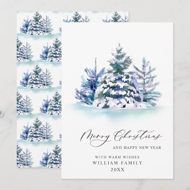 Minimalist Elegant Pine Tree Christmas Greeting Holiday Card (Front/Back)