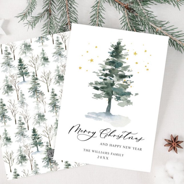 Minimalist Elegant Pine Tree Christmas Greeting Holiday Card (Creator Uploaded)