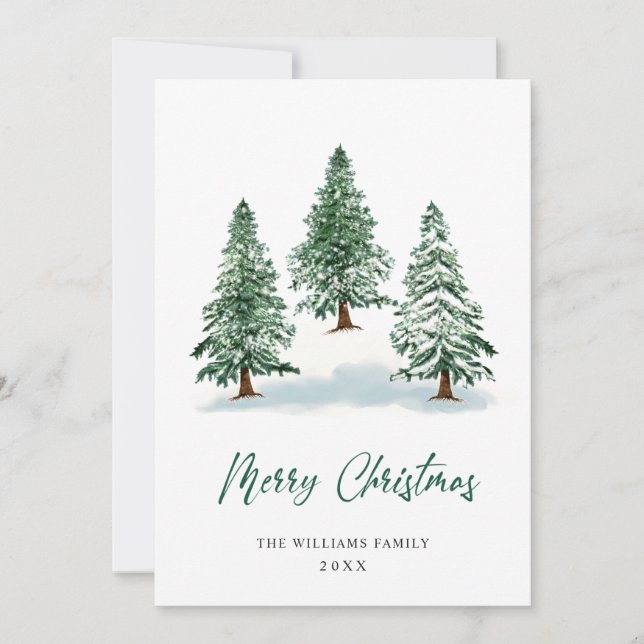 Minimalist Elegant Pine Tree Christmas Greeting Holiday Card (Front)