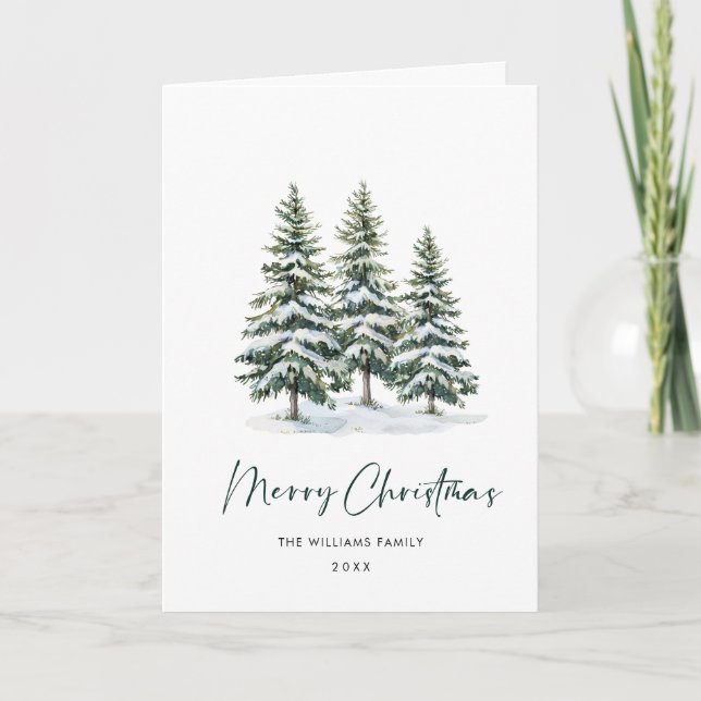 Minimalist Elegant Pine Tree Christmas Greeting Holiday Card (Front)