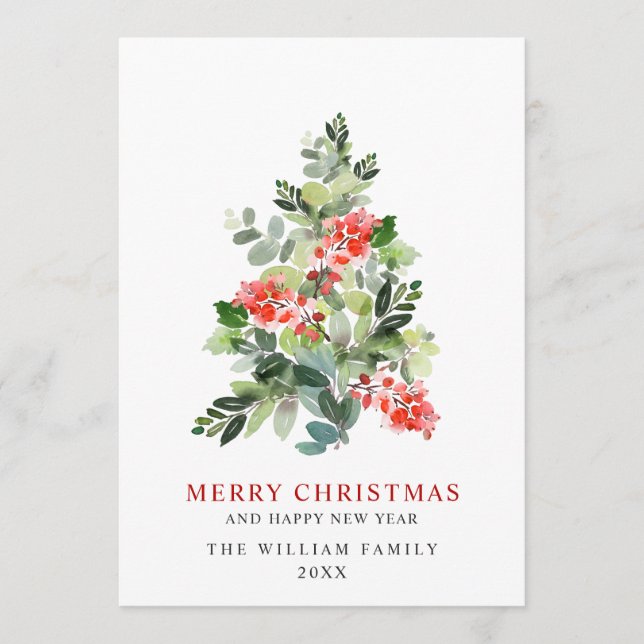 Minimalist Elegant Pine Tree Christmas Greeting Holiday Card (Front)