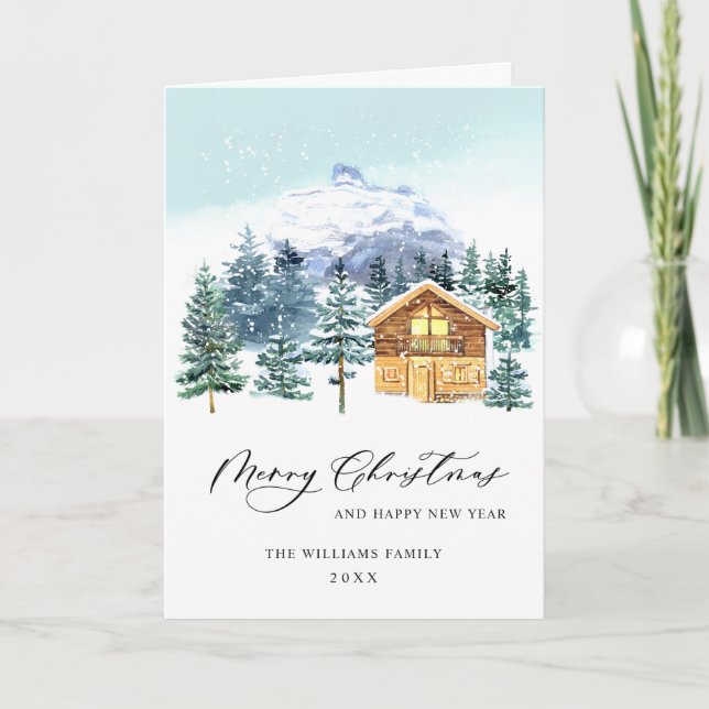 Minimalist Elegant Pine Tree Christmas Greeting Holiday Card (Front)