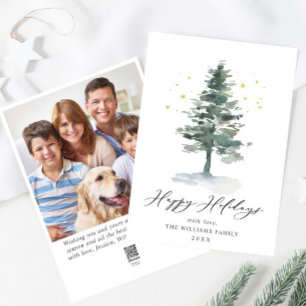 Minimalist Elegant Pine Tree Christmas Photo Holiday Card