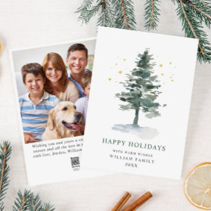 Minimalist Elegant Pine Tree Christmas Photo Holiday Card