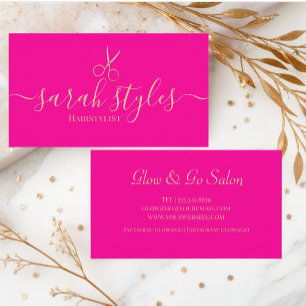 Minimalist Elegant Pink Gold Hairstylist Business Card