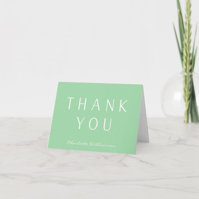 Minimalist Elegant Pistachio Green Personalised  Thank You Card (Front)