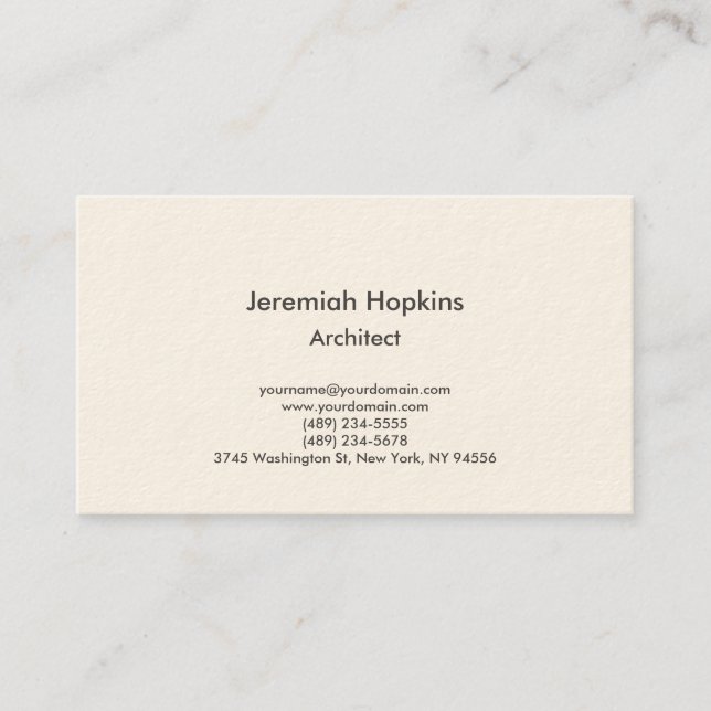 Minimalist Elegant Plain Architect Company Cream Business Card (Front)