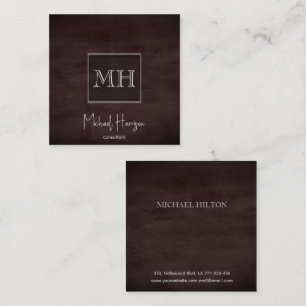 Minimalist elegant plain brown texture monogram square business card
