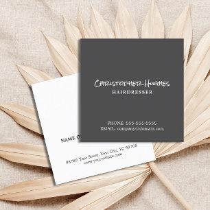 Minimalist Elegant Plain Grey & White Hairdresser Square Business Card