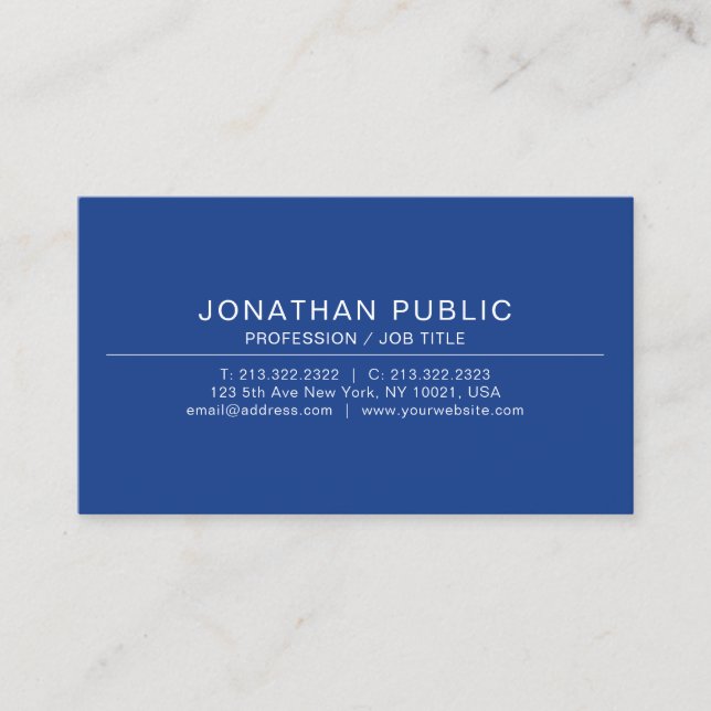 Minimalist Elegant Plain Trendy Design Blue Business Card (Front)
