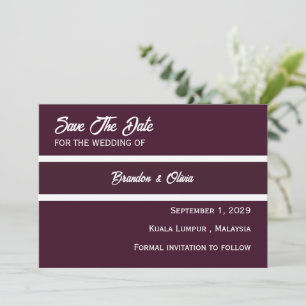 minimalist Elegant Plum Purple and White Stripes Save The Date