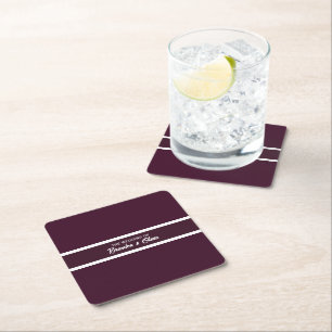 minimalist Elegant Plum Purple and White Stripes Square Paper Coaster