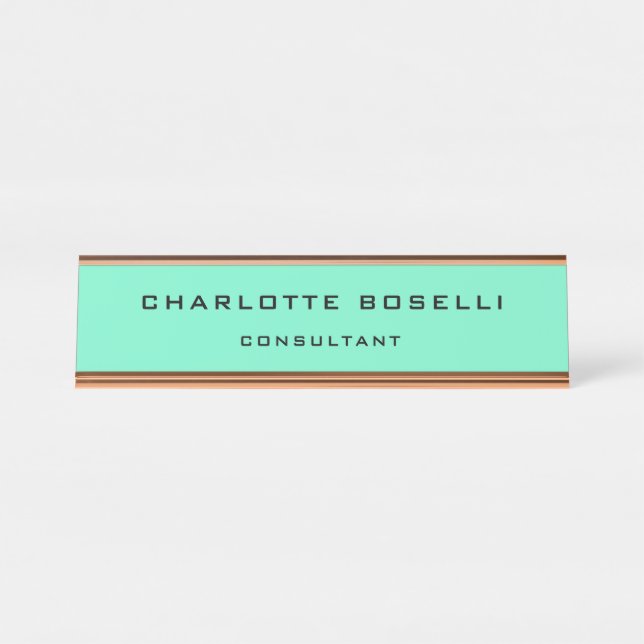 Minimalist Elegant Professional Green Blue Desk Name Plate (Front)