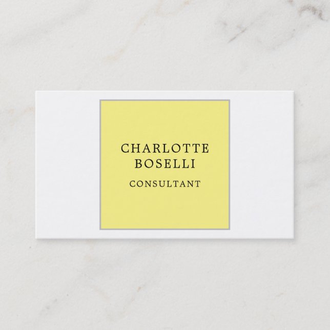 Minimalist Elegant Professional Yellow White Business Card (Front)