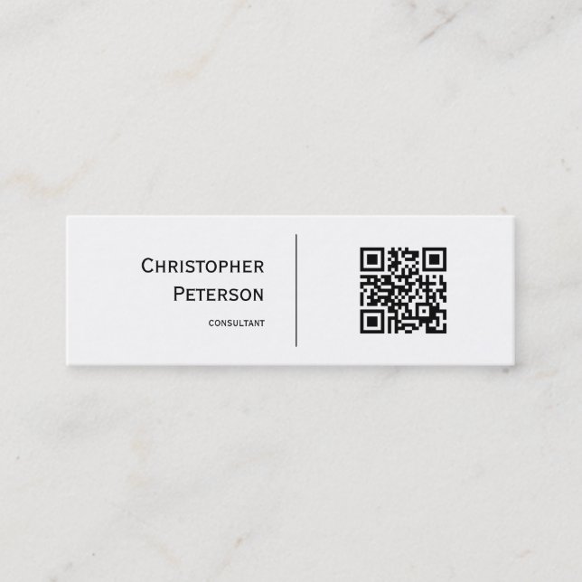 Minimalist Elegant QR Code Black and White Mini Business Card (Front)