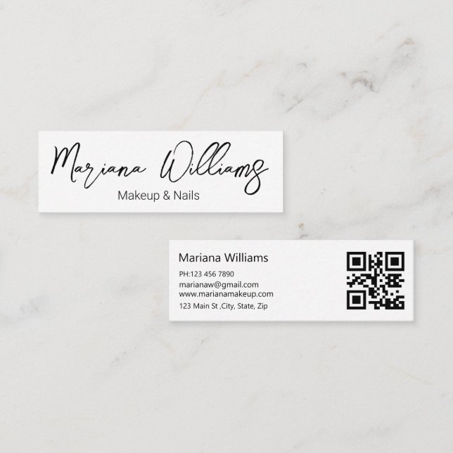 minimalist elegant qr code  makeup and nails   mini business card (Front/Back)