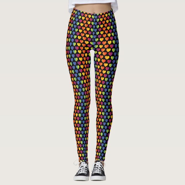 Minimalist Elegant Rainbow heart Design Leggings (Front)