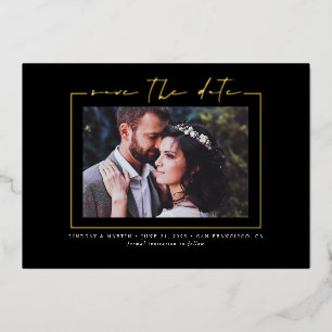 Minimalist Elegant Real Gold Save The Date Photo