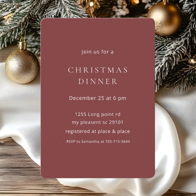 Minimalist Elegant Red Christmas Dinner Party  Invitation (Creator Uploaded)