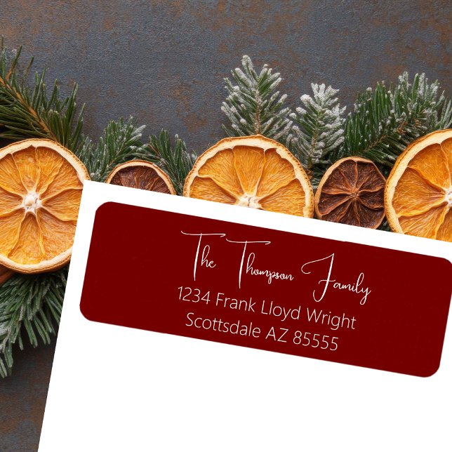  Minimalist Elegant Red Script Return Address Label (Creator Uploaded)
