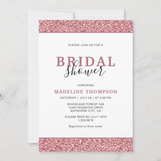 Minimalist Elegant Rose Gold Glitter Bridal Shower Invitation (Front)