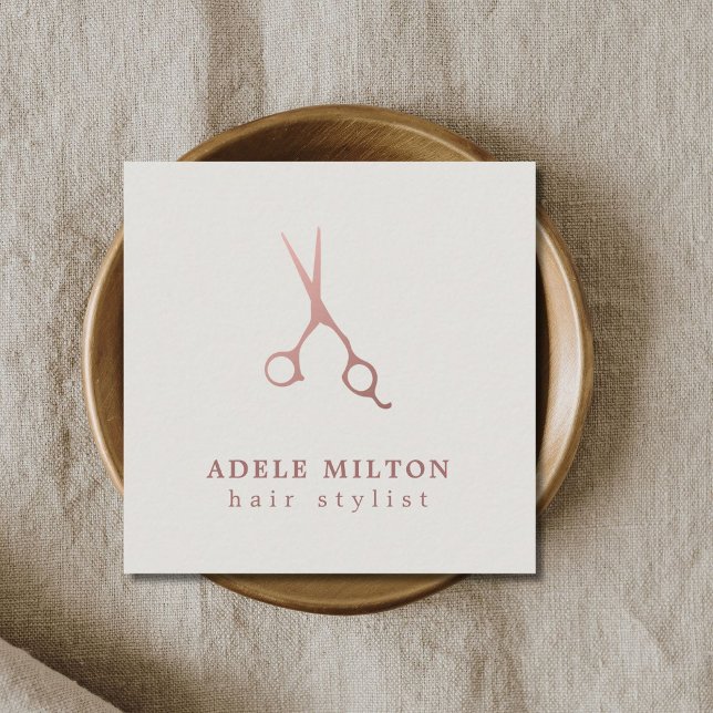 Minimalist Elegant Rose Gold Hair Stylist Square Business Card (Creator Uploaded)