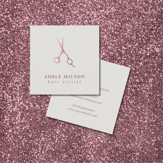 Minimalist Elegant Rose Gold Hair Stylist Square Business Card (Creator Uploaded)